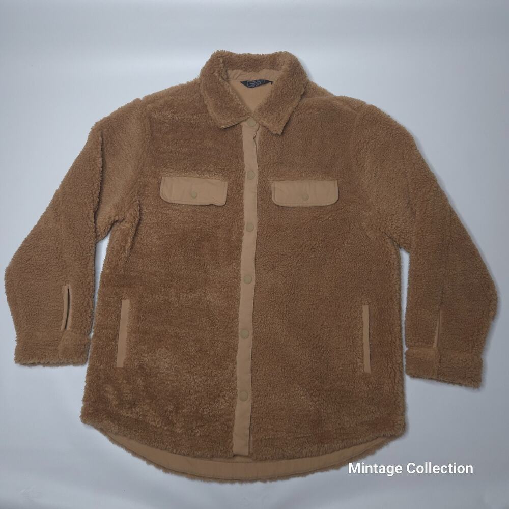 Vineyard Vines Tan Sherpa Deep Pile Fleece Shirt Jacket Coat Size M